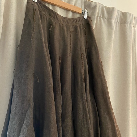 Jarbo Brown Boho Linen Midi Skirt - Picture 2 of 8